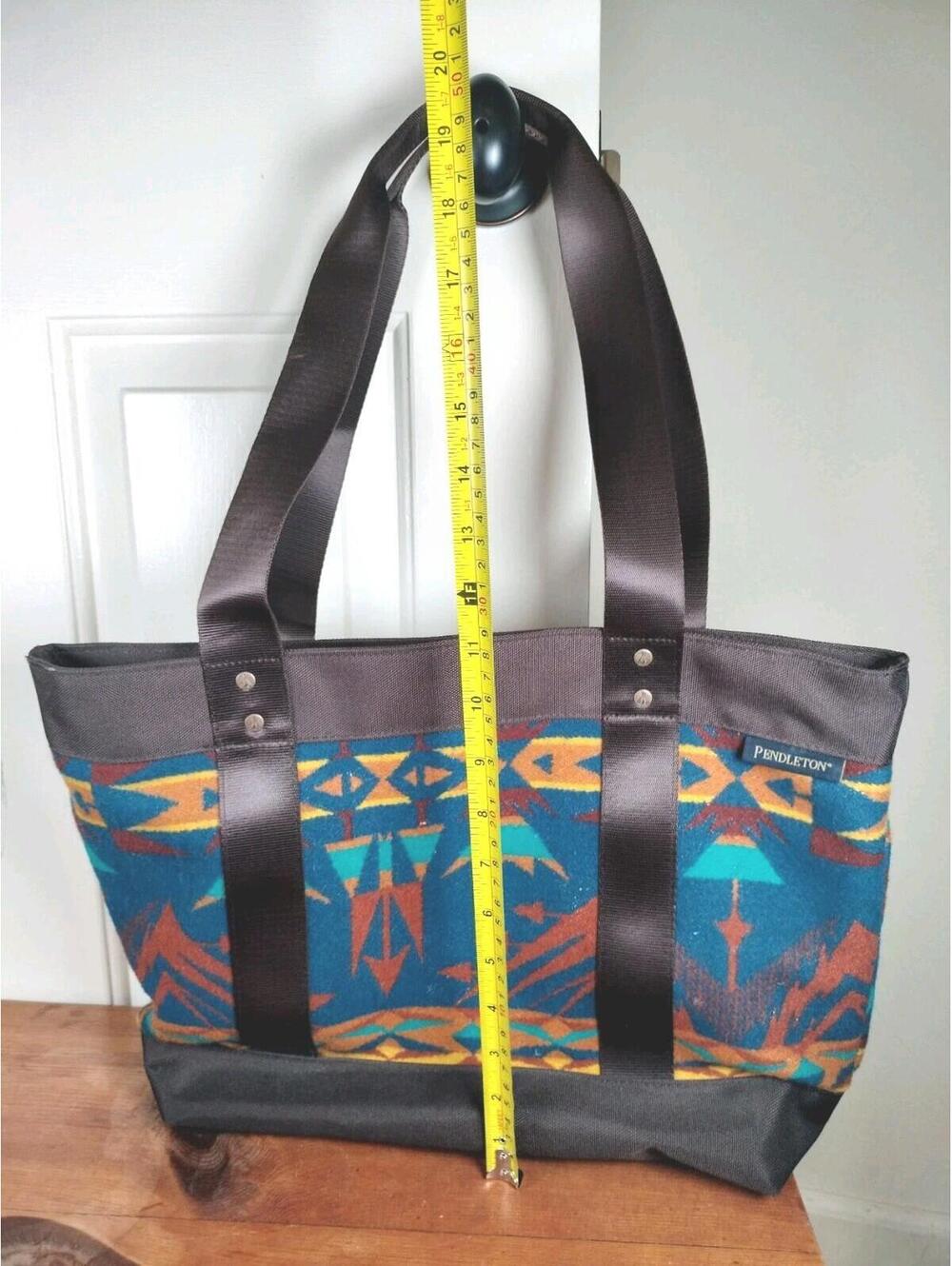 Pendleton Chief Joseph Wool Snap Tote Bag Turquoise Brown Southwest Aztec Boho - Picture 3 of 13